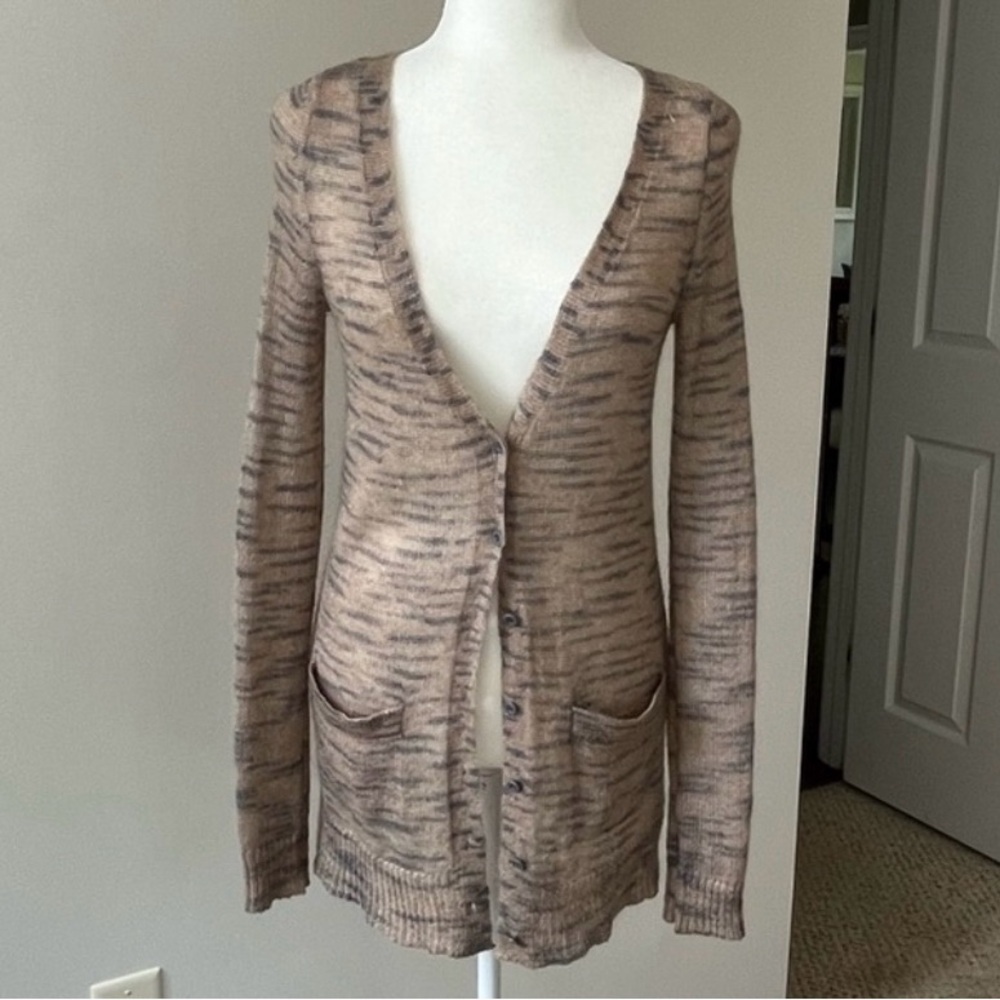 FREE PEOPLE Tiger-Print Cardigan Sweater Women’s Small in Mocha Latte